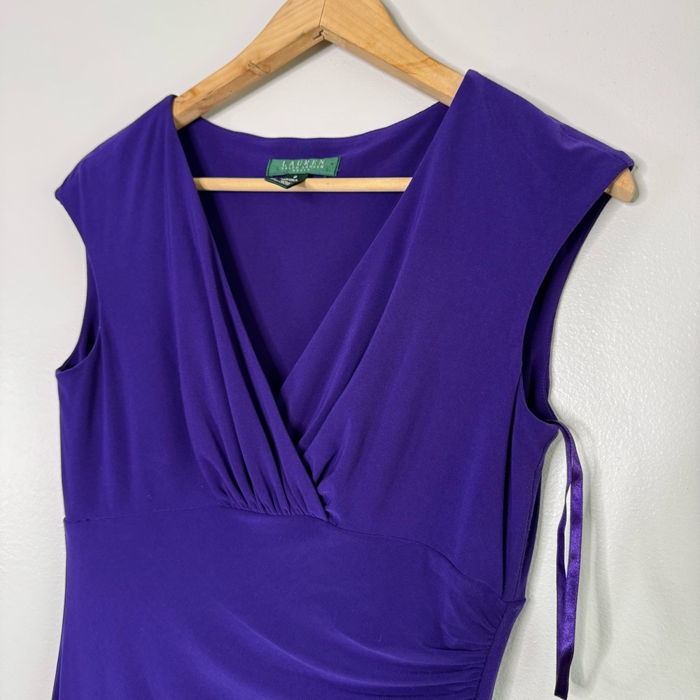 Lauren Ralph Lauren Deep Purple Ruched Faux Wrap Dress 6 - Picture 4 of 9